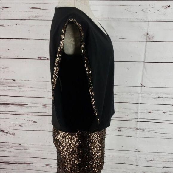 Bebe Women's Black & Gold Sequin Mini Bodycon Sleeveless Dress Size Small - Picture 5 of 8